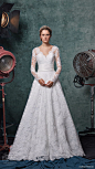 sareh nouri fall 2019 bridal illusion long sleeves illusion v neck sweetheart lace a line wedding dress chapel train romantic elegant classic (12) mv