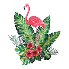 【幸福柚事素材铺】热带植物绿叶子阔棕榈叶花水彩手绘火烈鸟卡片背景AI矢量设计素材