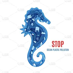 塑胶,环境,垃圾,停止标志,纸,多层效果,海洋,海马,矢量