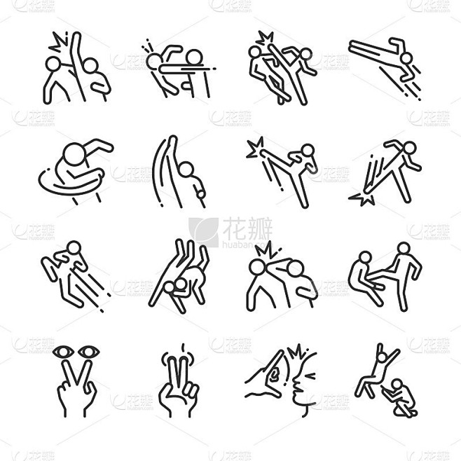 战斗行动线图标设置。包括作为punch, kick, hook, strike, smash thr