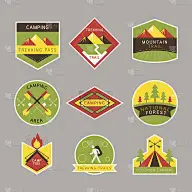 露营标签和徽章平面设计风格