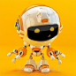 Lovely bright robotic toy on juicy orange background. 3d render.