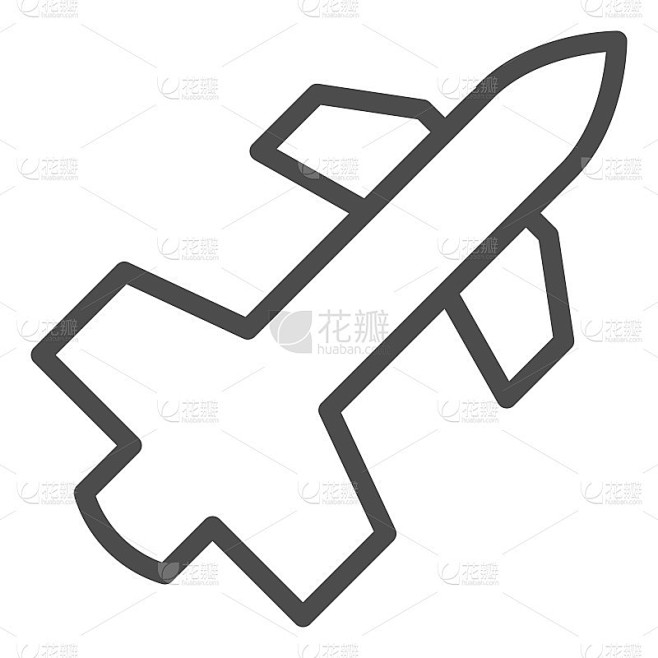 战斧空中导弹线图标。领空保护，火箭武器符号，轮廓风格象形文字上的白色背景。军事标志的移动概念和网页设