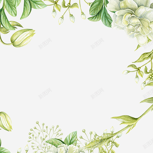 手绘水彩绿色花卉元素 漂亮 纯色 绿色花...