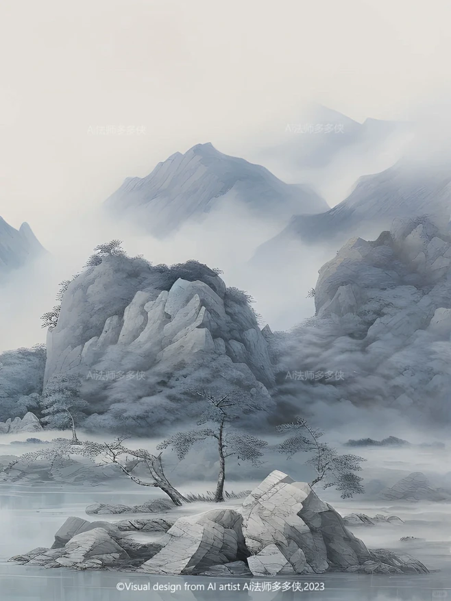 东方美学-湖光山色|国风山水风景背景插画-花瓣网