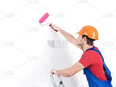 工匠,楼梯,滚刷,壁纸刷,建筑承包商,水平画幅,墙,制服,白人,男性