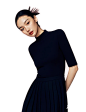 模特女-黑色裙子-红色背景-亚洲面孔---半身照---头微微扬起面部白皙，--神情高冷-(1)
