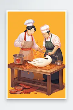 AI数字艺术美味北京烤鸭美食制作元素插画-众图网