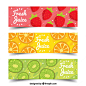 Pack of three decorative banners with hand-drawn fruits