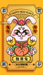黄色国潮兔年插画2023年新年春节兔年红包袋节日海报图片_潮国创意