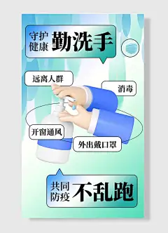 远离人群消毒外出戴口罩守护健康勤洗手共同防疫医疗科普疫情防控抗击疫情防疫展板海报