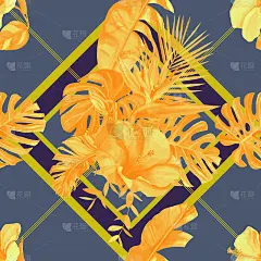 水彩热带野生动物无缝图案。手绘丛林自然、木槿花卉插画