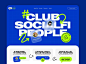 This may contain: the website for club social people is displayed on a blue background with green and white stickers