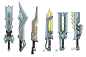 Dauntless - Swords Development, Avery Coleman : The Dauntless team let me make a bazilion and three big two handed swords for their team. Here's a bunch and some of the work in progress iterations! It was unique because  these were very fast and they expl