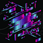 Abstract blue and pink gradient color light geometric diagonal vibrant neon on black background.