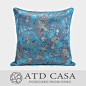 样板房抱枕 蓝色纯色 凹凸纹理 新古典中式 软装装饰方枕