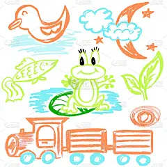 可爱幼稚的蜡笔画