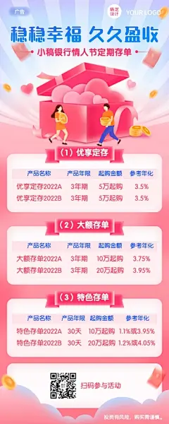 情人节金融保险投资推广营销长图海报