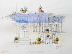 啊呀 图有点模糊，因为忘记拍过程图，结果只能截图 惭愧(｡ ́︿ ̀｡)

还是老房子一枚～ 水彩  插画本分享  钢笔淡彩  #淡彩时光机# 水彩过程 淡彩 日常 ​​​​
