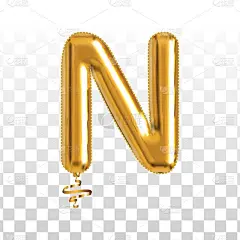 向量现实孤立的金色气球字母N在透明的背景。