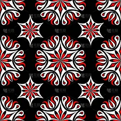 花卉无缝模式。黑红白背景