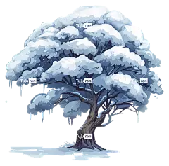雪树-雪覆盖的树，有冰柱，没有叶子