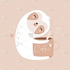 懒惰和刻有字的咖啡杯。时髦的公寓风格。向量。