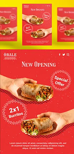 墨西哥鸡肉卷快餐饮食美食宣传海报广告PSD模板素材 Mexican food post templatePSD