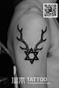 #六芒星纹身##鹿角纹身#男士手臂六芒星纹身鹿角纹身图案