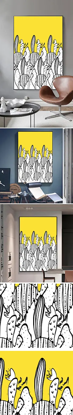 北欧ins风手绘水彩仙人掌盆栽电表箱装饰画