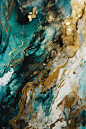 水彩抽象蓝金色绿松石，大理石纹理背景