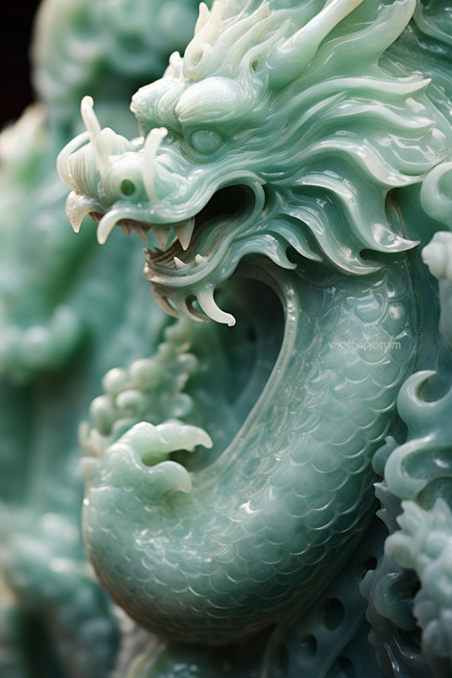 玉石龙摆件特写十二生肖龙玉器古董摄影图