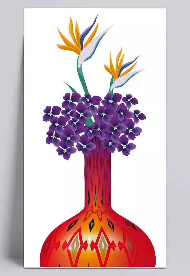 彩色插花花瓶彩色紫色花卉花瓶插花手绘装饰元素设计元素