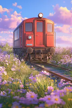 美景中行驶的火车插画