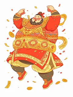 财神一位留着胡子的中国古代胖子将军高兴地跳了起来