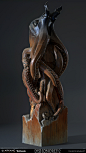 Octopus Wood Statue, Yannick Gombart : Wood statue: Dishonored 2 environments (2016)
In order to optimize, I sculpted only one tentacle and I plugged it on the main body. Bake of tentacle was done straight and lowpolys were distort and arranged.