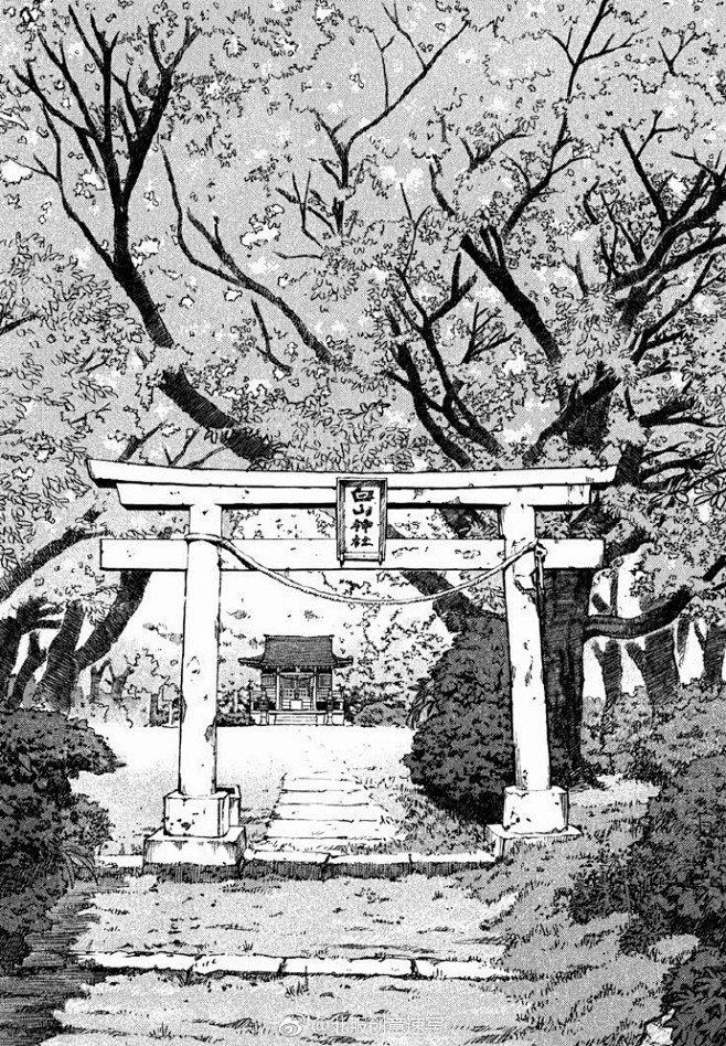 漫画中的黑白手绘场景