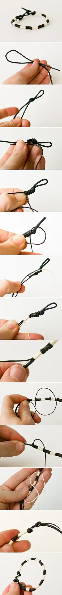  手工DIY 艺术设计 黑白相間手鍊，操作好简单，嘀友们一起学…