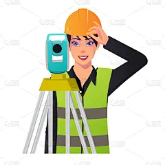 土木工程师土地测量穿着安全背心的建筑工人Premium Vector