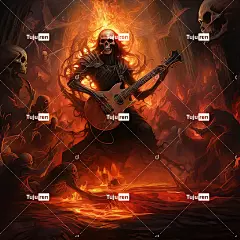 Ai产生的 颅骨 生物 吉他 音乐会 音乐 万圣节 绘画 哥特