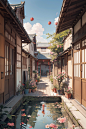 00859-1594615119-Architecture, summer _ eaves, _ blue sky, branches and during the day, the east Asian _ _ buildings, a summer pond, pond, (court