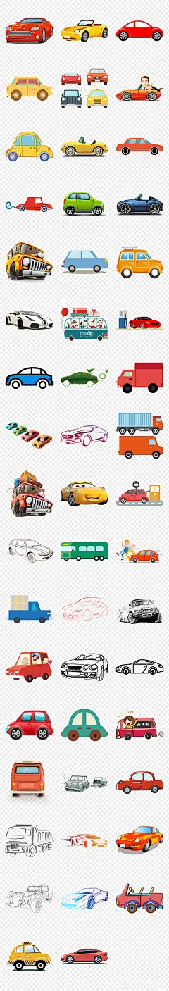 卡通手绘汽车可爱素描海报素材背景图片PNG