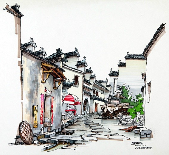 在水墨画般的宏村里走走停停拍著名的月沼南湖画桥看巷子里的徽式建筑