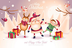 水彩手绘可爱卡通老式圣诞节贺卡EPS矢量插画素材 Lovely vintage christmas card