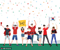韩国国旗男孩女孩激情啦啦队运动竞技插画 健身运动 世界杯