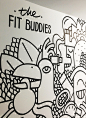 architecture black and white doodle Graffiti gym Interior Mural painting   Posca wall