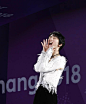 Yuzuru Hanyu of Japan yells out 'thank you' after finishing his performance in the figure skating exhibition gala at the Pyeongchang Winter Olympics...