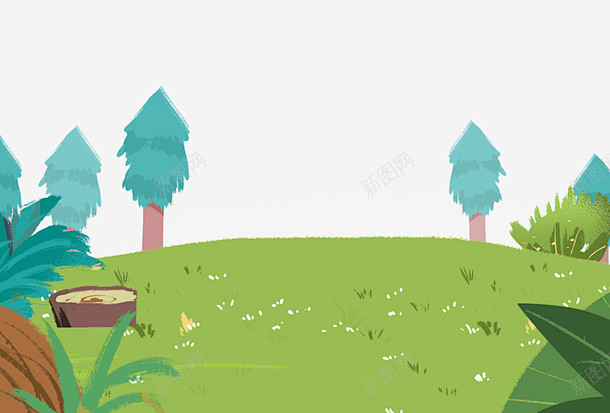 卡通手绘绿色小清新草坪背景高清素材 免抠...