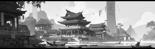 {AI系列}黑白线稿场景（卡通，写实）