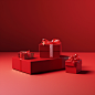 Red gift box, product display stand, red background, light and shadow iw0.25 ar9:16